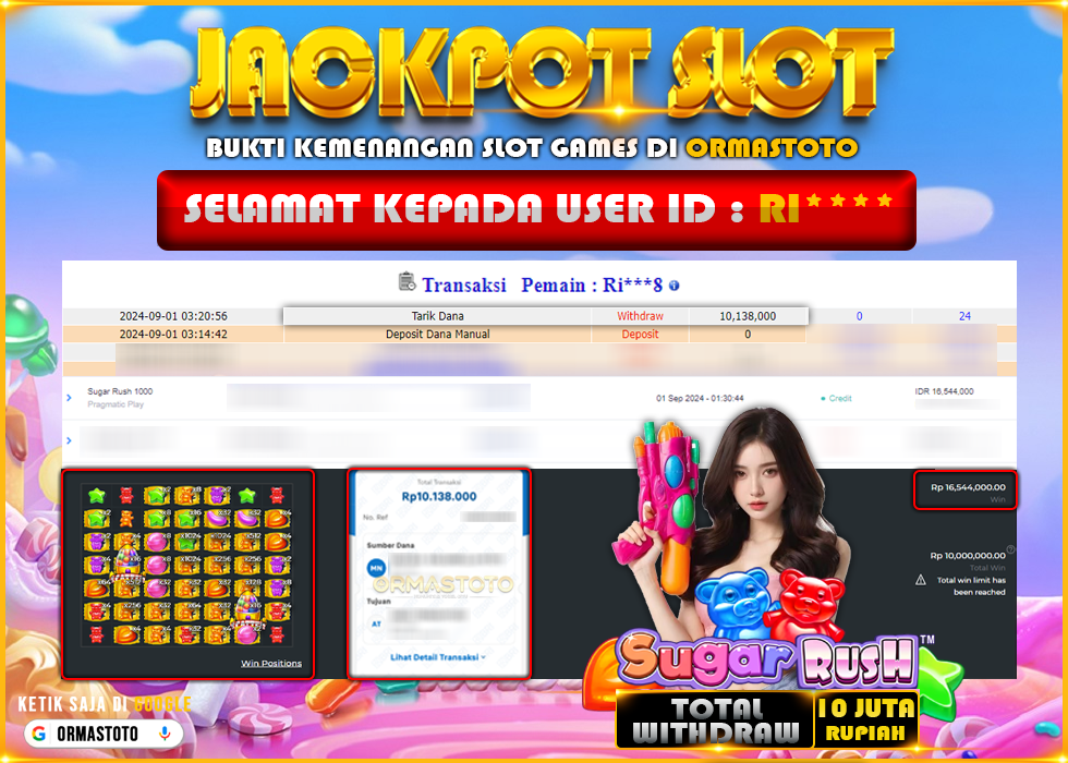 ORMASTOTO BUKTI JACKPOT SLOT GACOR SUGAR RUSH 1000 CUAN 10JUTA