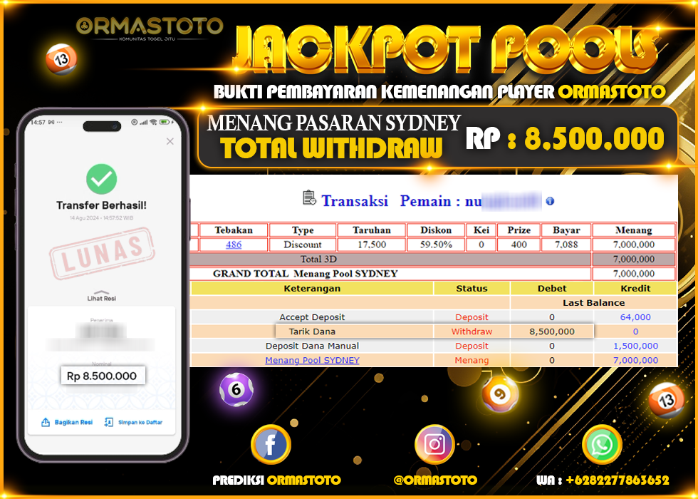 BUKTI JACKPOT PASARAN SYDNEY SUDAH DIBAYAR LUNAS