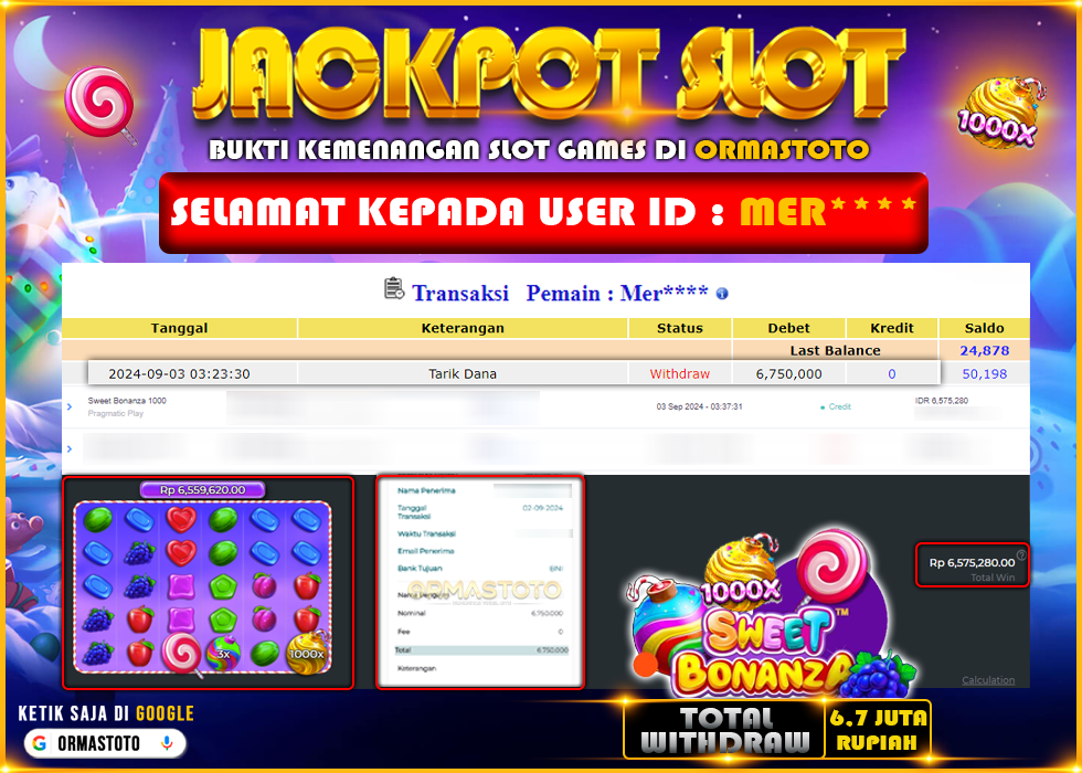 MEMBER ORMASTOTO JACKPOT SLOT  BONANZA 1000 CUMA MODAL 50K