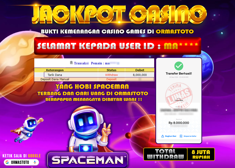 BUKTI JACPOT SPACEMAN CASINO MODAL MINIMAL HASIL MAXIMAL DI ORMASTOTO