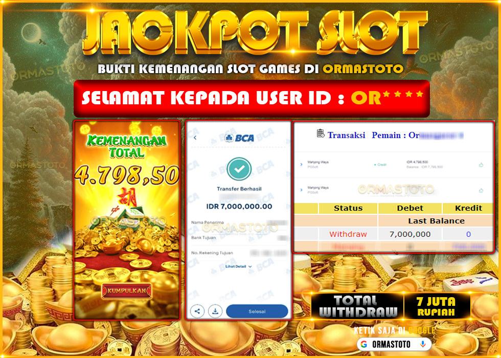 BUKTI KEMENANGAN SLOT MAHJONG WAYS TERLALU GACOR MAIN DI ORMASTOTO