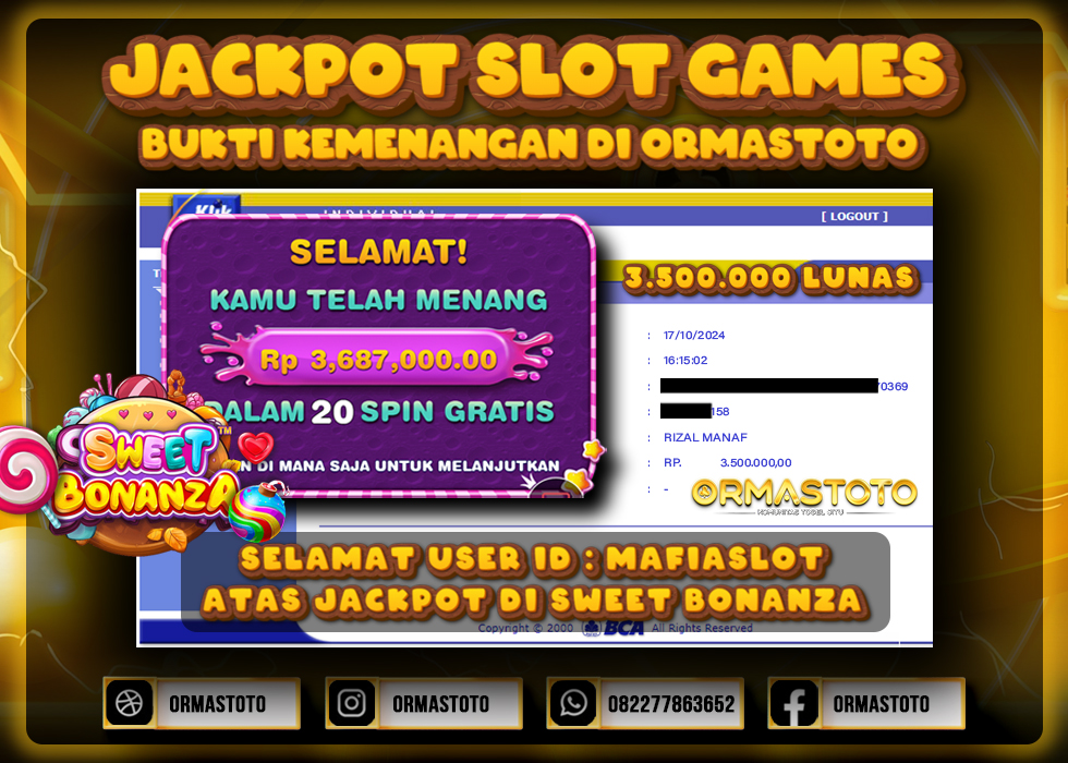 JACKPOT SWEET BONANZA DI ORMASTOTO LANGSUNG LUNAS WITHDRAW 3.5JUTA RUPIAH