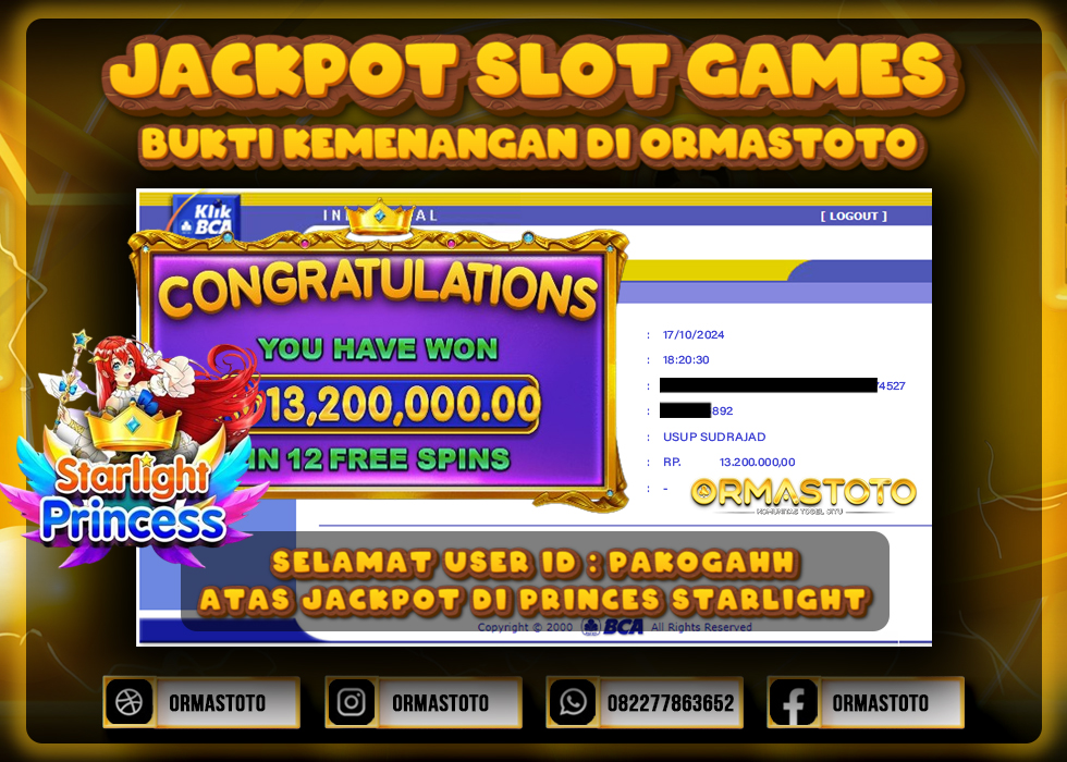 JACKPOT STARLIGHT PRINCESS DI ORMASTOTO LANGSUNG LUNAS WITHDRAW 13JUTA RUPIAH