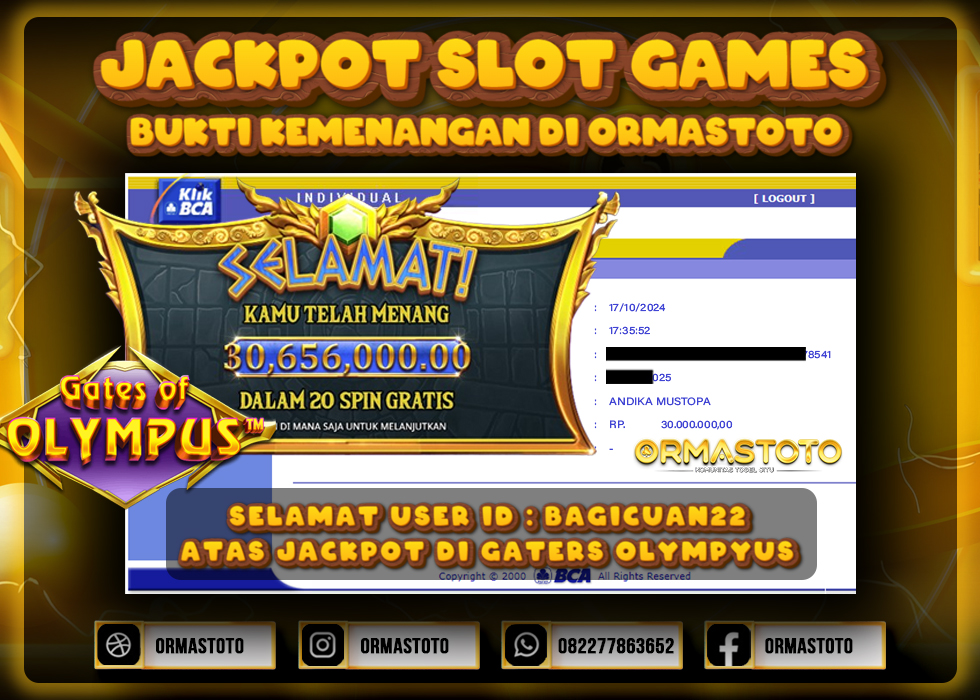 JACKPOT GATES OF OLYMPUS DI ORMASTOTO LANGSUNG LUNAS WITHDRAW 30JUTA RUPIAH