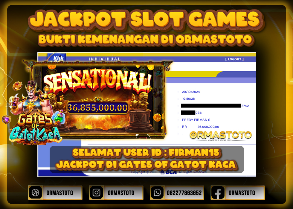 JACKPOT GATES OF GATOT KACA DI ORMASTOTO LANGSUNG LUNAS WITHDRAW 36JUTA RUPIAH