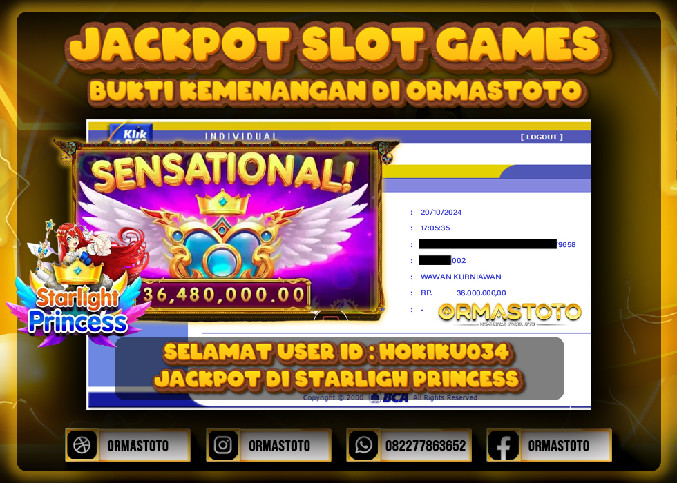 JACKPOT STARLIGHT PRINCESS DI ORMASTOTO LANGSUNG LUNAS WITHDRAW 36JUTA RUPIAH