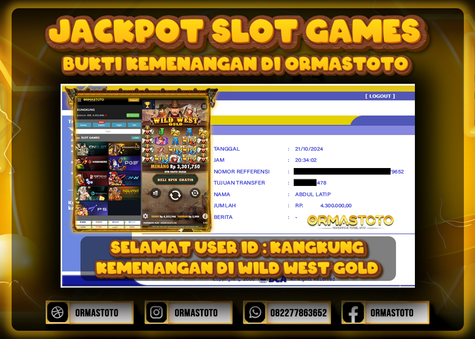 JACKPOT WILD WEST GOLD DI ORMASTOTO LANGSUNG LUNAS WITHDRAW 4,3JUTA RUPIAH