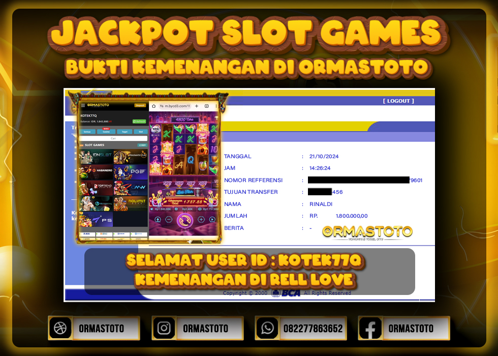 JACKPOT RELL LOVE DI ORMASTOTO LANGSUNG LUNAS WITHDRAW 1,8JUTA RUPIAH