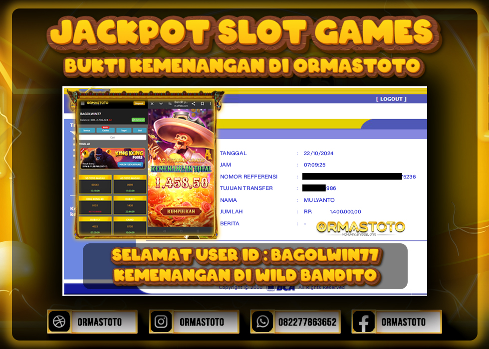 JACKPOT WILD BANDITO DI ORMASTOTO LANGSUNG LUNAS WITHDRAW 1,4JUTA RUPIAH