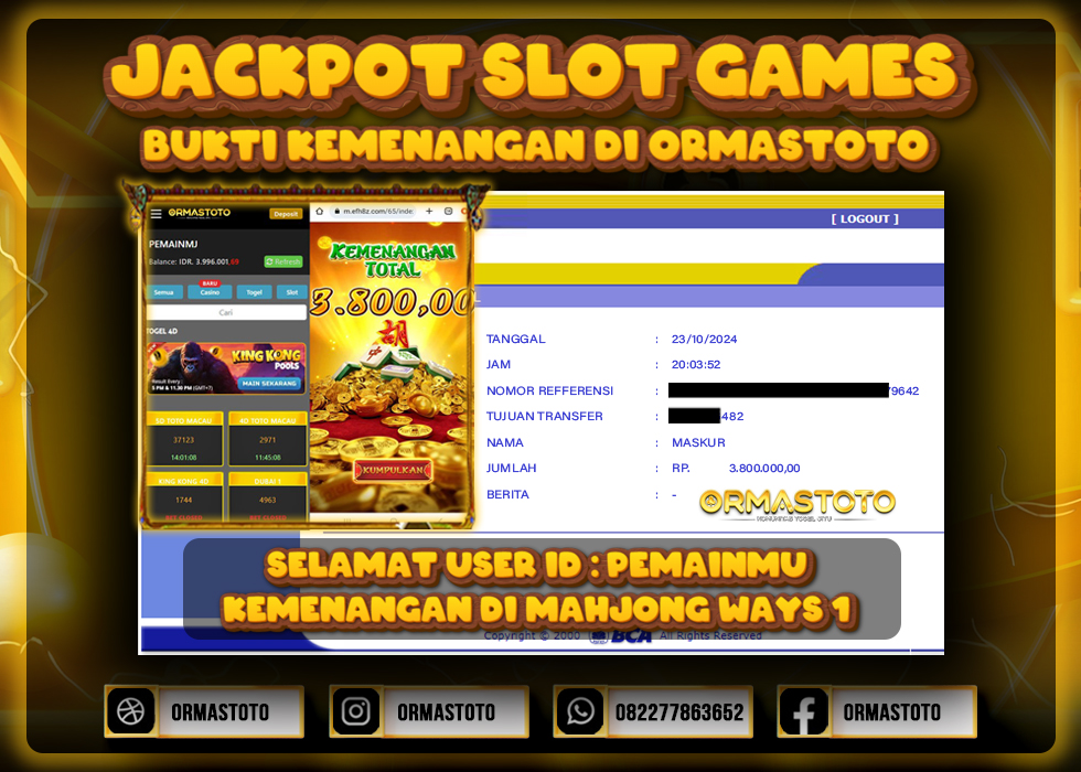 JACKPOT MAHJONG WAYS 1 DI ORMASTOTO LANGSUNG LUNAS WITHDRAW 3,8JUTA RUPIAH