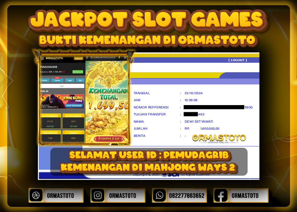 JACKPOT MAHJONG WAYS 2 DI ORMASTOTO LANGSUNG LUNAS WITHDRAW 1,6JUTA RUPIAH