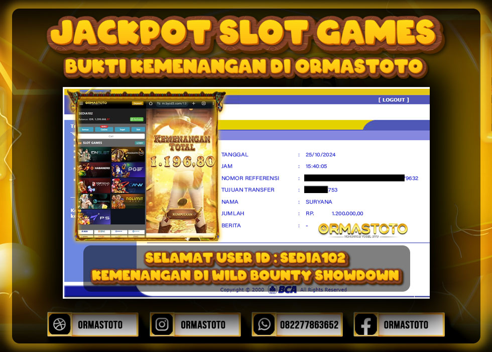 JACKPOT WILD BOUNTY SHOWDOWN DI ORMASTOTO LANGSUNG LUNAS WITHDRAW 1,2JUTA RUPIAH