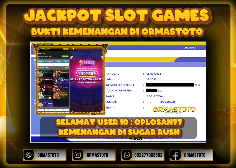 JACKPOT SUGAR RUSH DI ORMASTOTO LANGSUNG LUNAS WITHDRAW 4JUTA RUPIAH