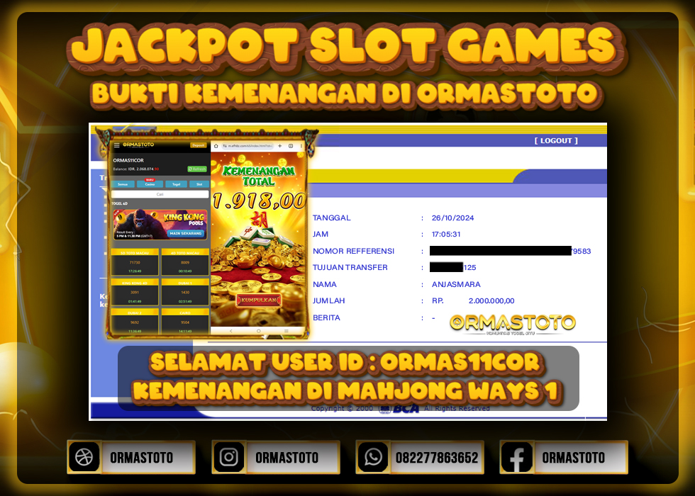 JACKPOT MAHJONG WAYS 1 DI ORMASTOTO LANGSUNG LUNAS WITHDRAW 2JUTA RUPIAH