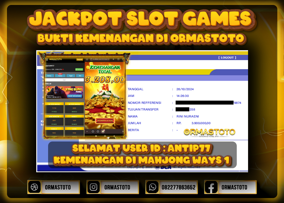 JACKPOT MAHJONG WAYS 1 DI ORMASTOTO LANGSUNG LUNAS WITHDRAW 3,9JUTA RUPIAH