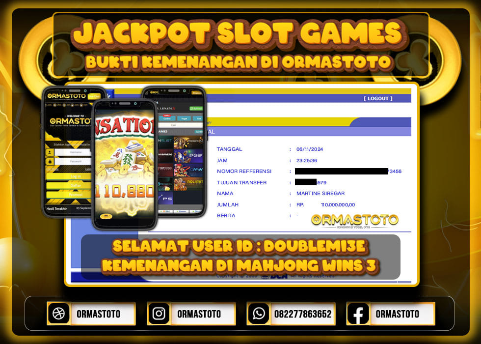 JACKPOT MAHJONG WINS 3 DI ORMASTOTO LANGSUNG LUNAS WITHDRAW 110JUTA RUPIAH