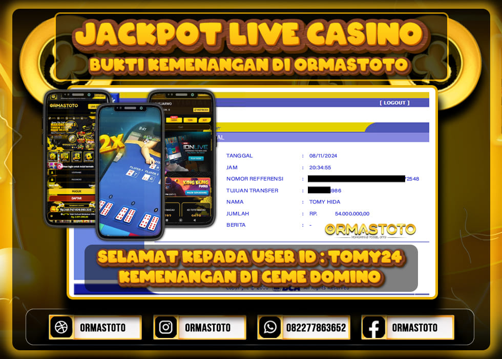 KEMENANGAN LIVE CASINO CEME DOMINO MEMBER ORMASTOTO JACKPOT 54JT