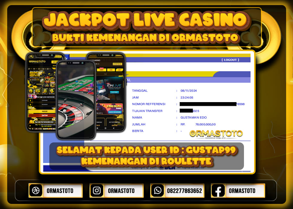 KEMENANGAN LIVE CASINO ROULETTE MEMBER ORMASTOTO JACKPOT 75JT