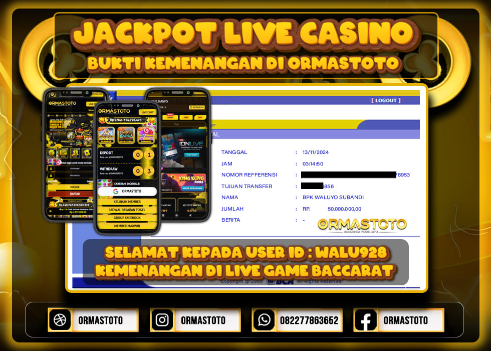 KEMENANGAN LIVE CASINO BACCARAT MEMBER ORMASTOTO JACKPOT 50JT