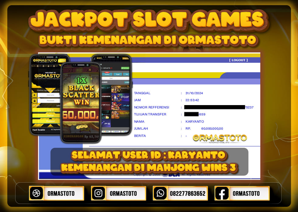 JACKPOT MAHJONG WINS 3 DI ORMASTOTO LANGSUNG LUNAS WITHDRAW 60JUTA RUPIAH